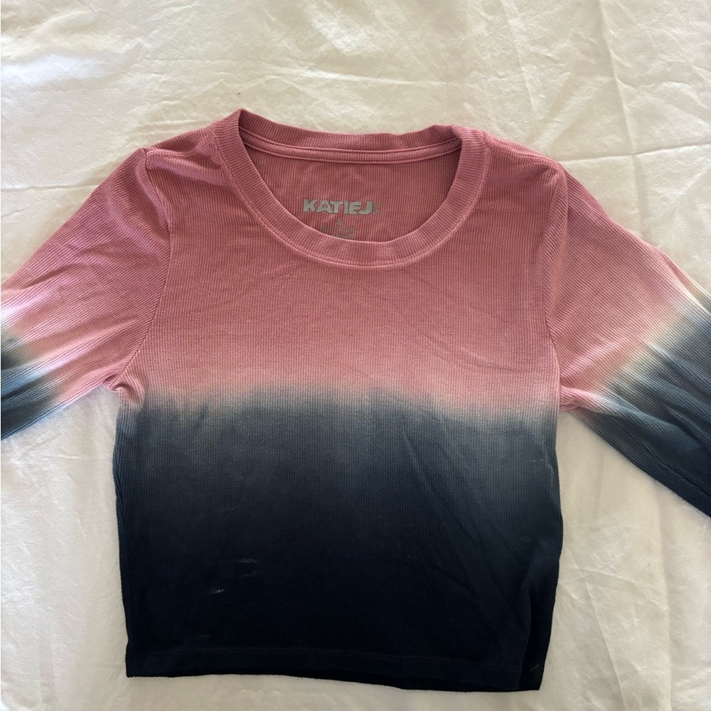 KATIE J Pink to Black Ombre Ribbed Long Sleeve Top
